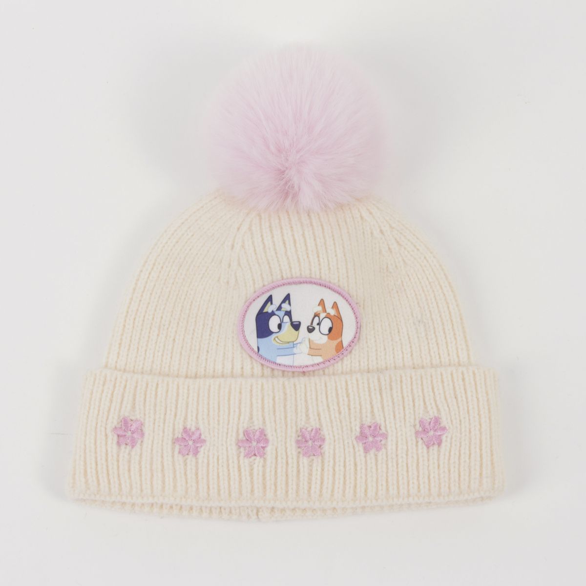 BLUEY - Gorro con Pompón Niña Flores Rosado Bingo & Bluey