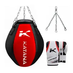 KATANA - Saco Bolsa de Golpeo Vacío Punching – 60 cm x 60 cm Cuero Maya Gel + guantes – RB-B2X