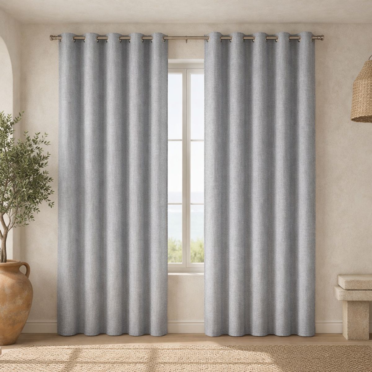 ARMONIA - Cortina Blackout 2 Paños Gris Decorativa Forro Blanco N°103