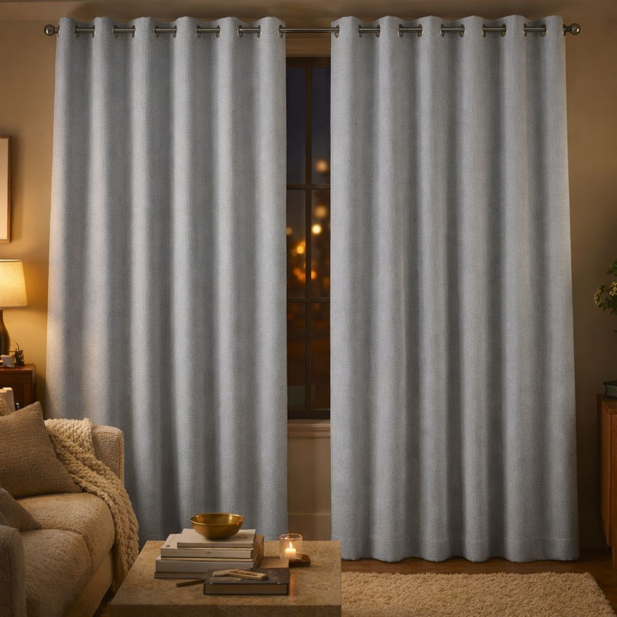 ARMONIA - Cortina 2 Paños Blackout Forro Blanco Decorativa Gris N°113