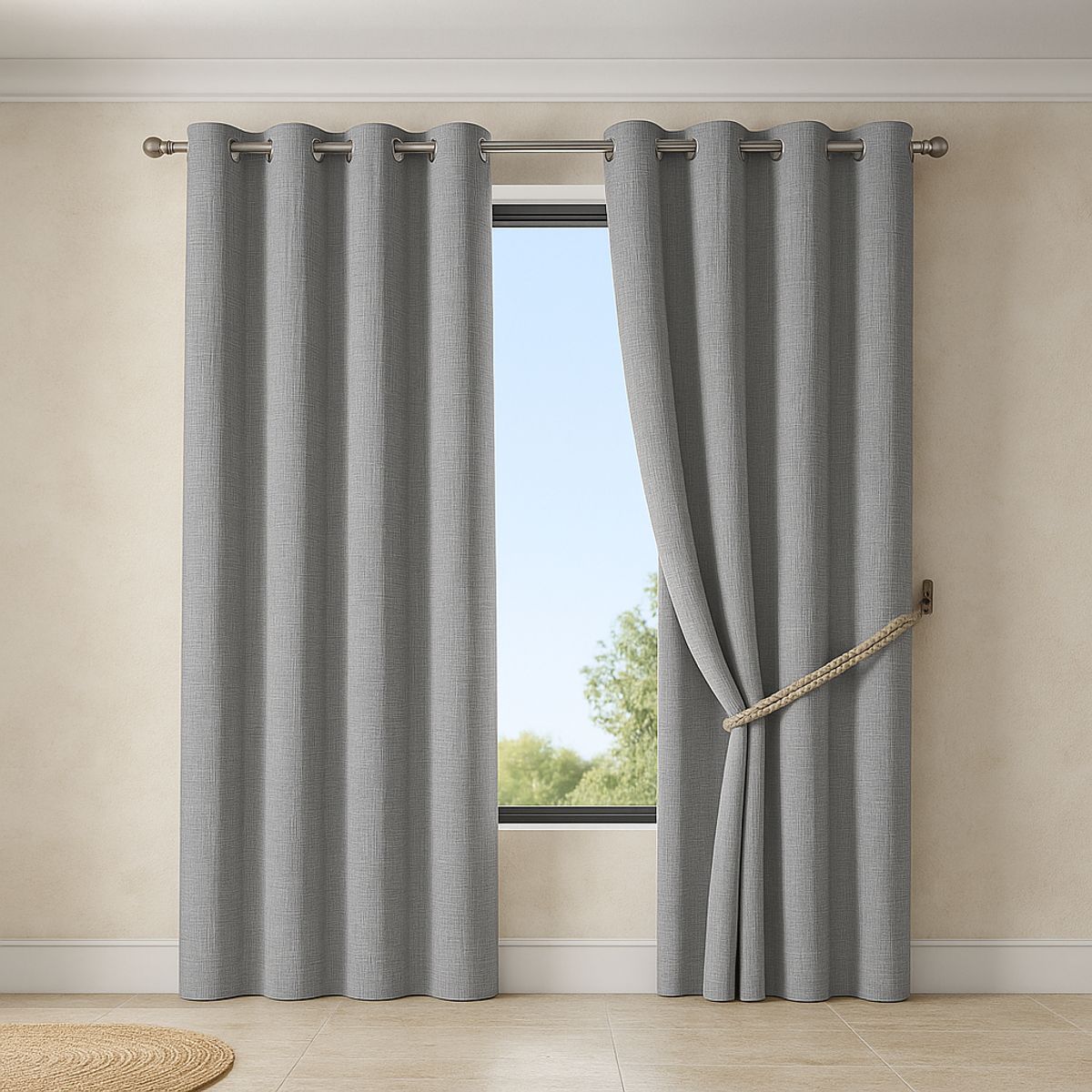 ARMONIA - Cortina Gris Blackout Decorativa con Forro Negro N°121