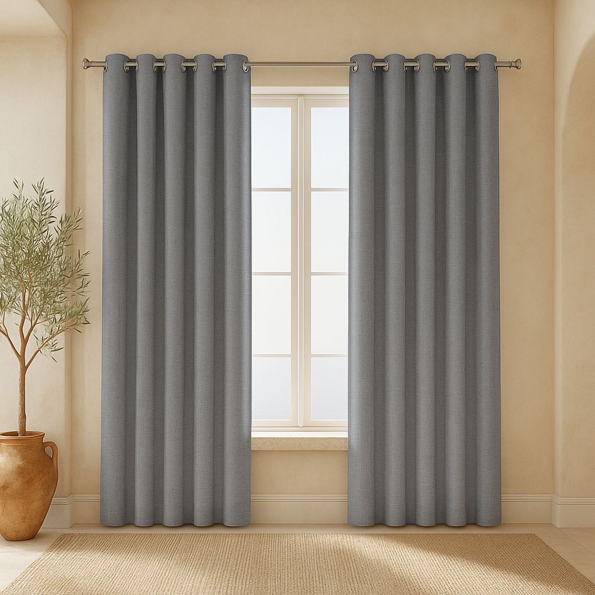 ARMONIA - Cortina 2 Paños Gris Blackout Forro Blanco Decorativa N°103