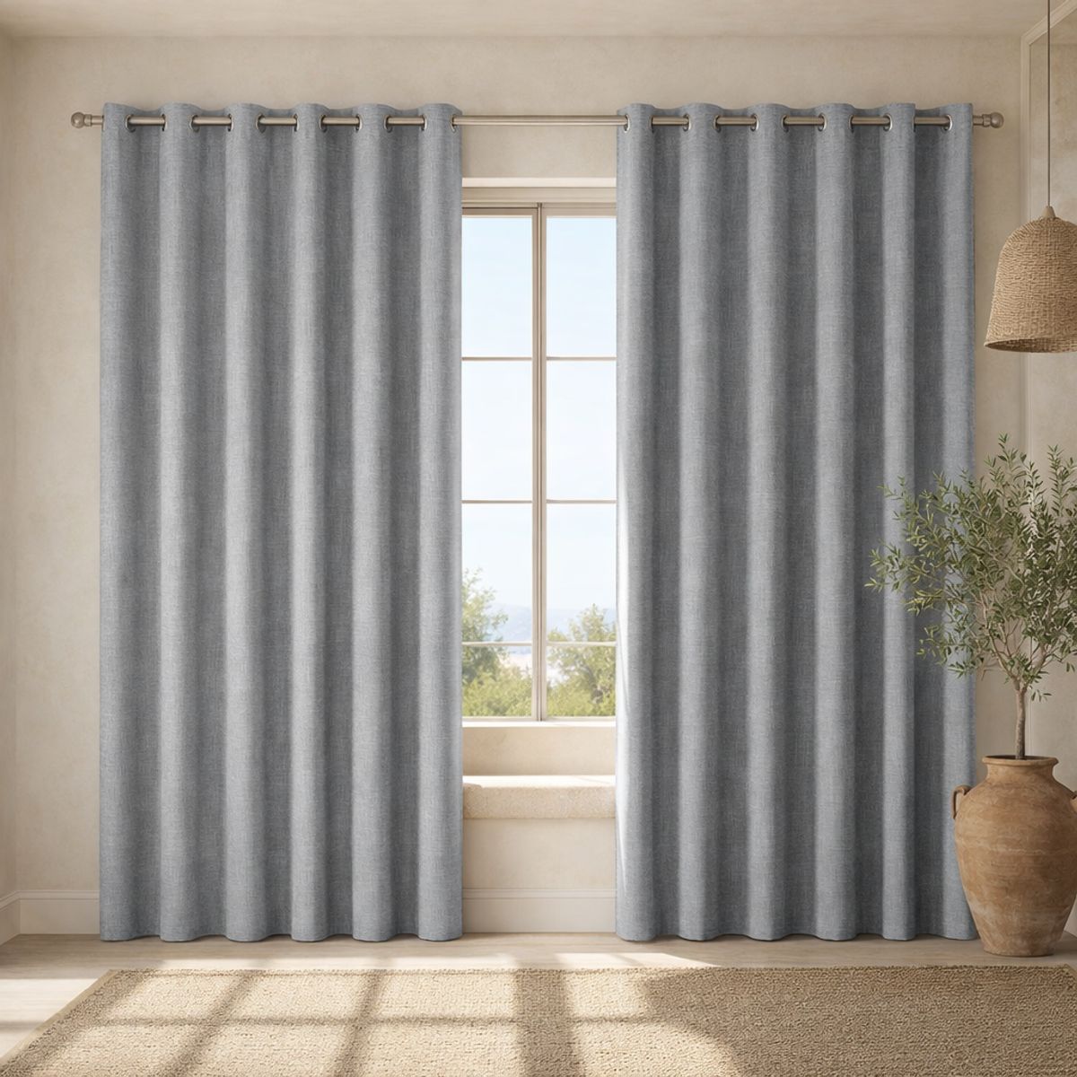 ARMONIA - Cortina Gris Forro Blanco Blackout 2 Paños Decorativa N°103