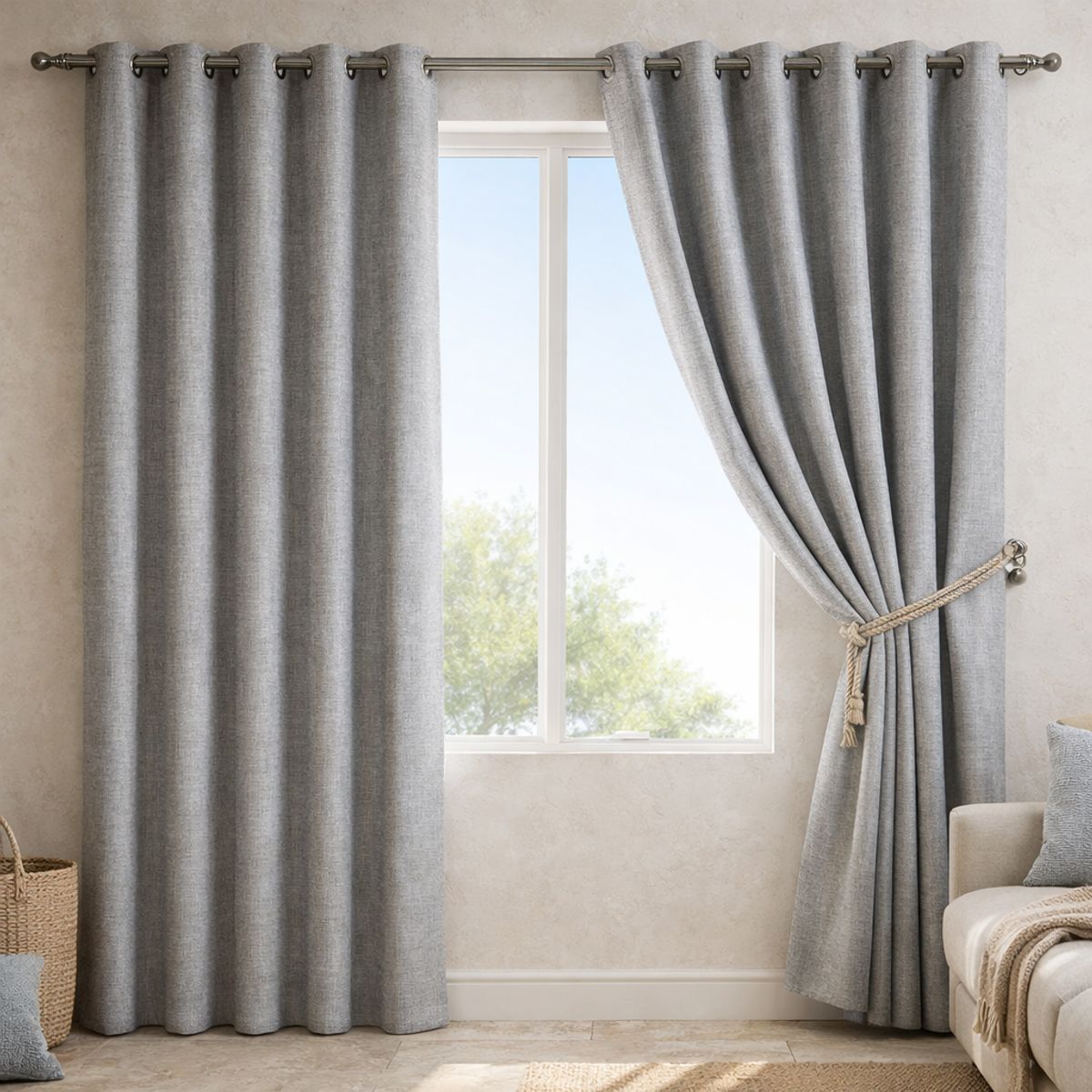 ARMONIA - Cortina Blackout Gris con Forro Negro 2 Paños Decorativa N°121