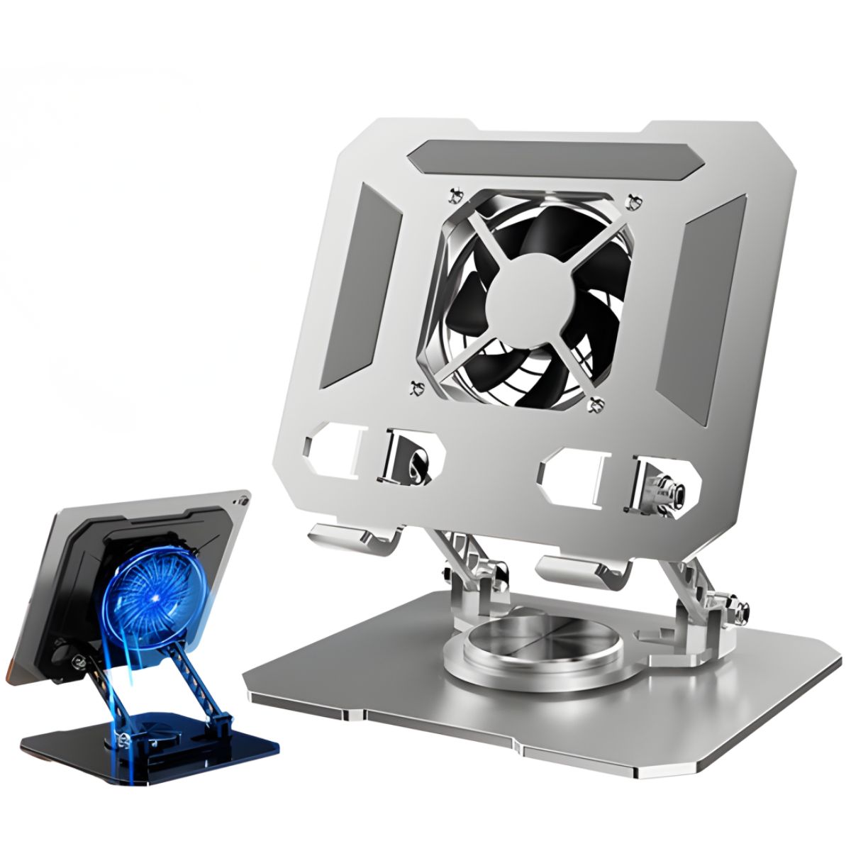 IRM - Soporte Plateado Alzador Tablet Ipad Con Reducción De Calor Ventilador 4-16