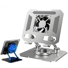 IRM - Soporte Plateado Alzador Tablet Ipad Con Reducción De Calor Ventilador 4-16
