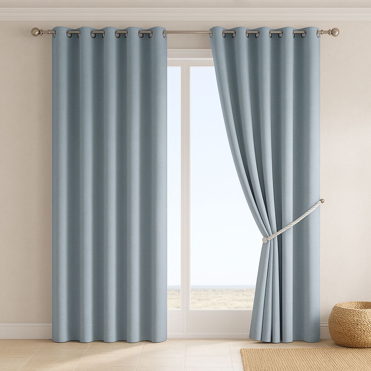 ARMONIA - Cortina Blackout Decorativa Gris Forro Blanco 2 Paños N°113