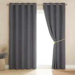 ARMONIA - Cortina Opaca Gris Oscuro 2 Paños con Forro Negro N°102