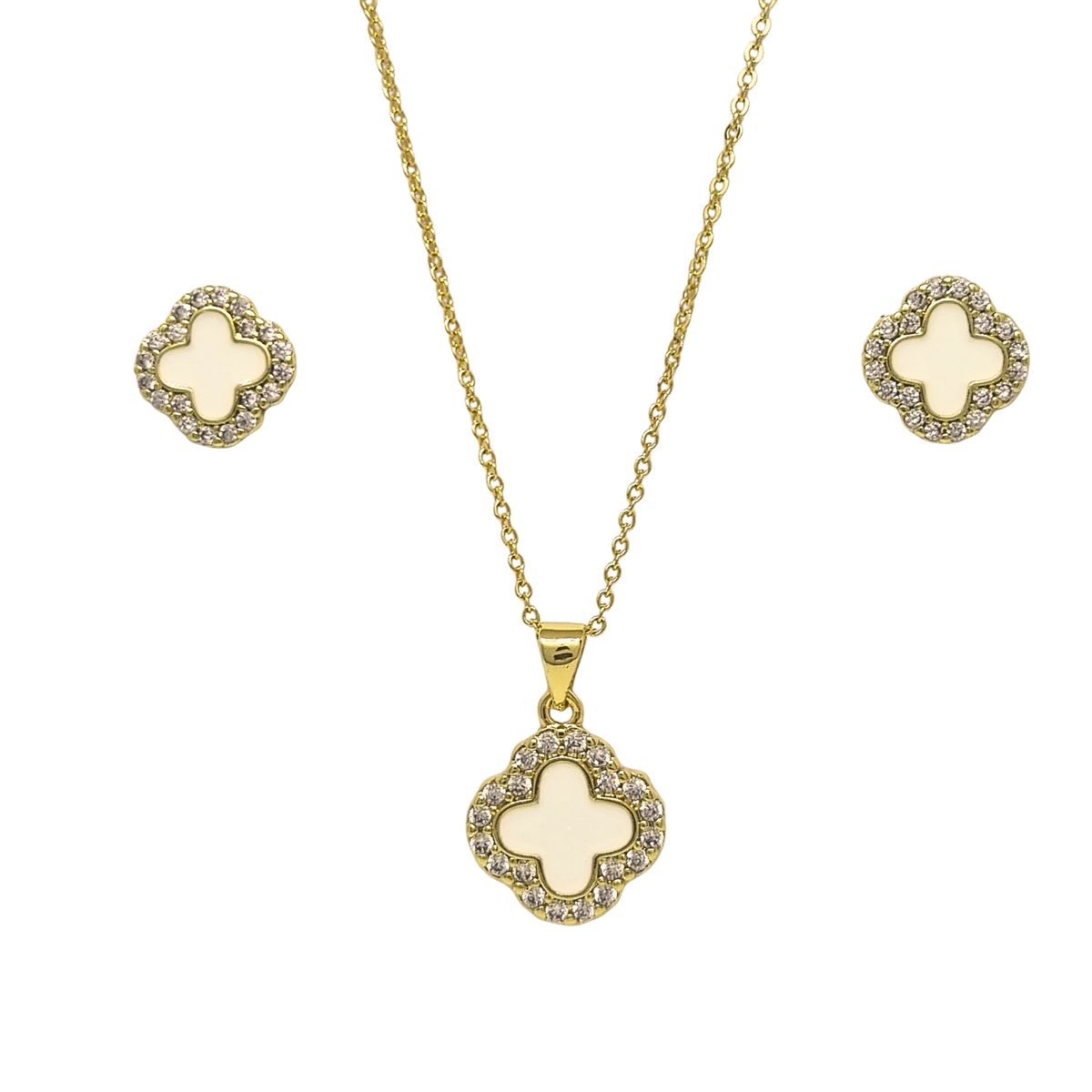 JOYAS LANDEROS - Collar + Aros Trébol Rojo Enchapada en oro de 18k