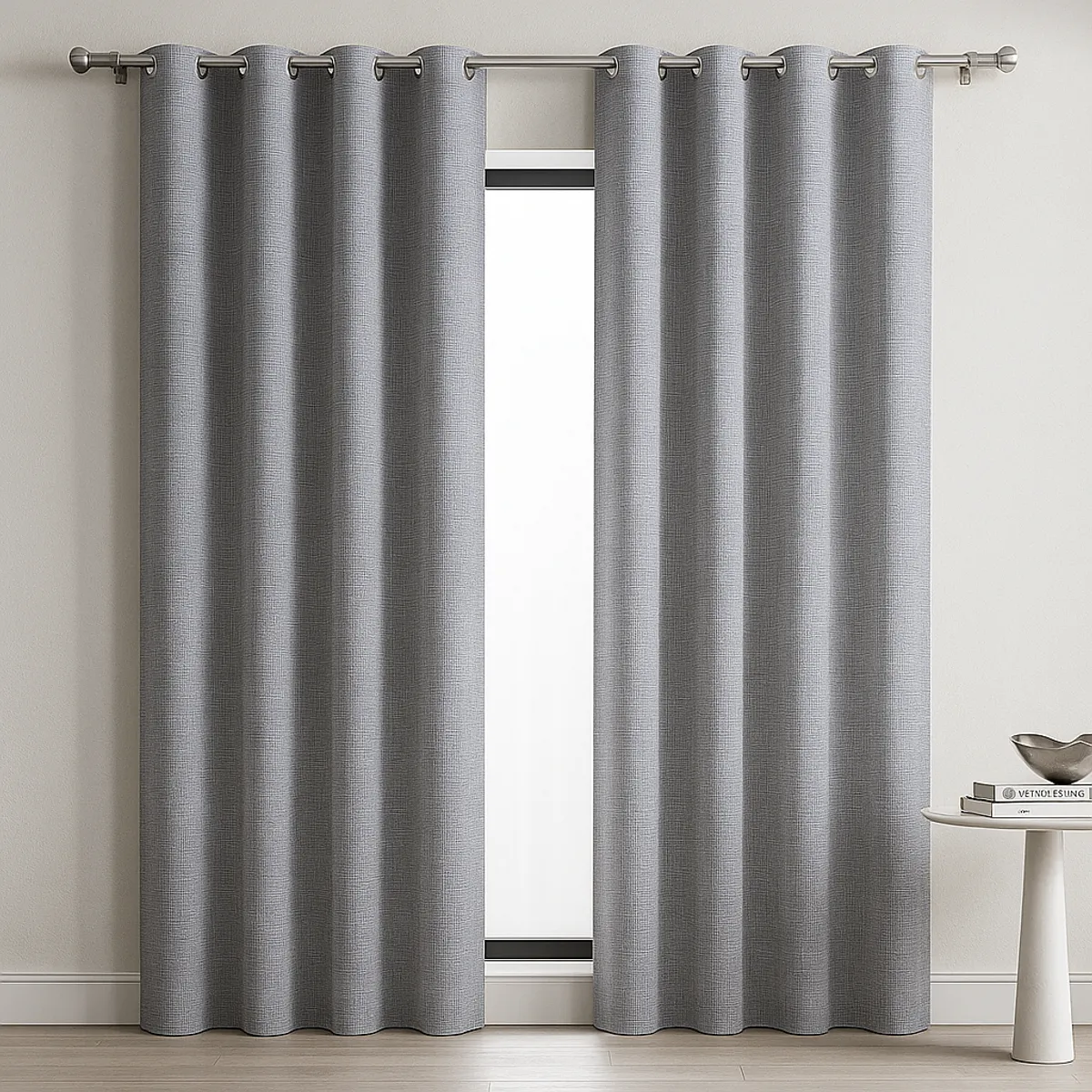 ARMONIA - Cortina Opaca Gris 2 Paños Forro Blanco Decorativa N°103