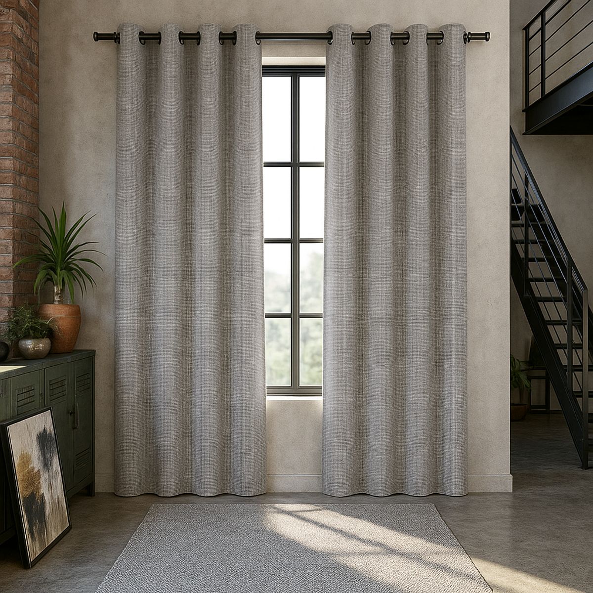 ARMONIA - Cortina Decorativa Gris Blackout Forro Negro 2 Paños N°121