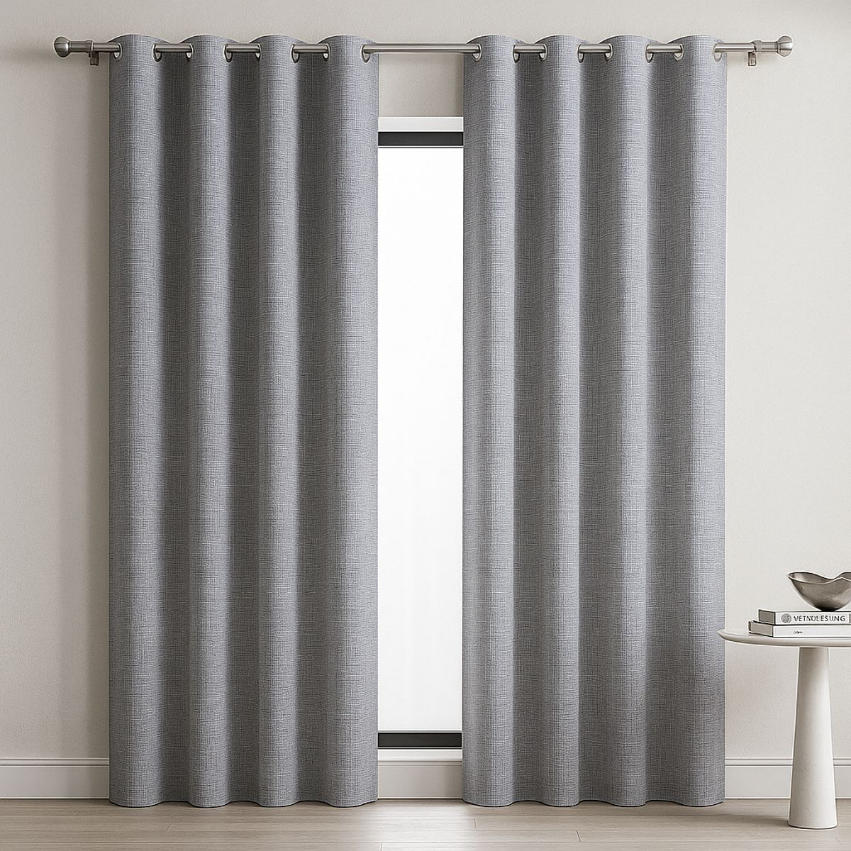 ARMONIA - Cortina Opaca Gris 2 Paños Forro Blanco Decorativa N°103
