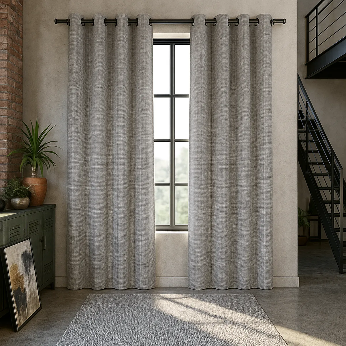 ARMONIA - Cortina Decorativa Gris Blackout Forro Negro 2 Paños N°121