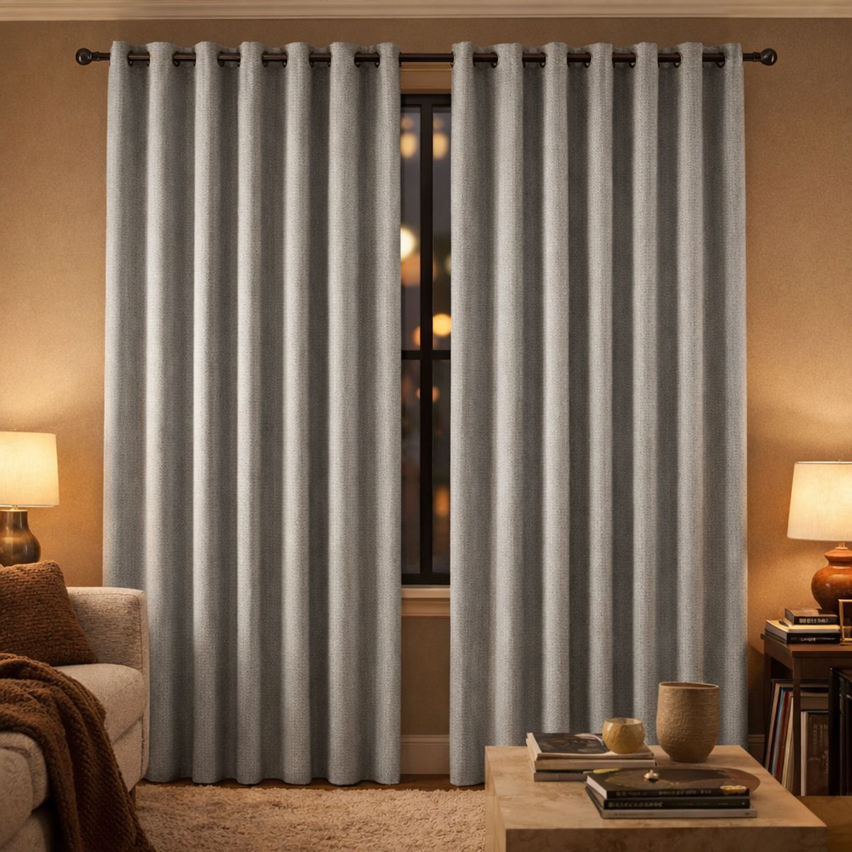 ARMONIA - Cortina Decorativa Blackout Gris Forro Negro 2 Paños N°121