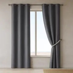 ARMONIA - Cortina Blackout Forro Negro Gris Oscuro 2 Paños N°102