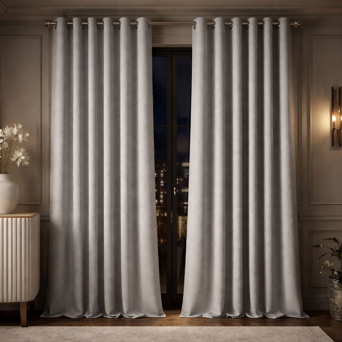 ARMONIA - Cortina Opaca 2 Paños Gris y Forro Negro N°106