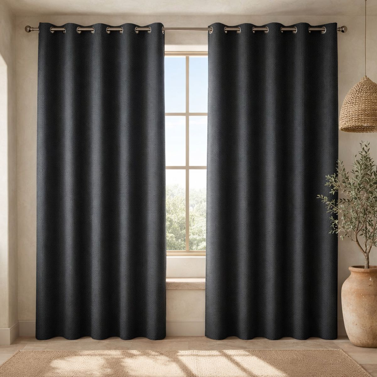 ARMONIA - Cortina 2 Paños Gris Oscuro Blackout Forro Blanco N°110