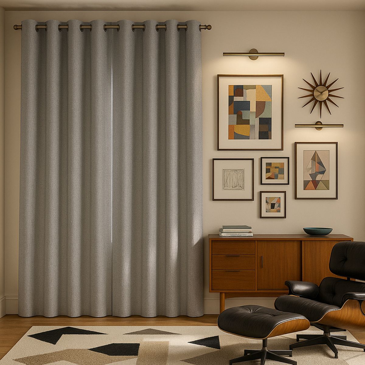 ARMONIA - Cortina Opaca Gris Decorativa 2 Paños Forro Negro N°121