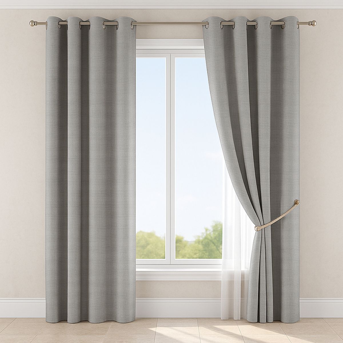 ARMONIA - Cortina Blackout Gris 2 Paños Decorativa Forro Negro N°121