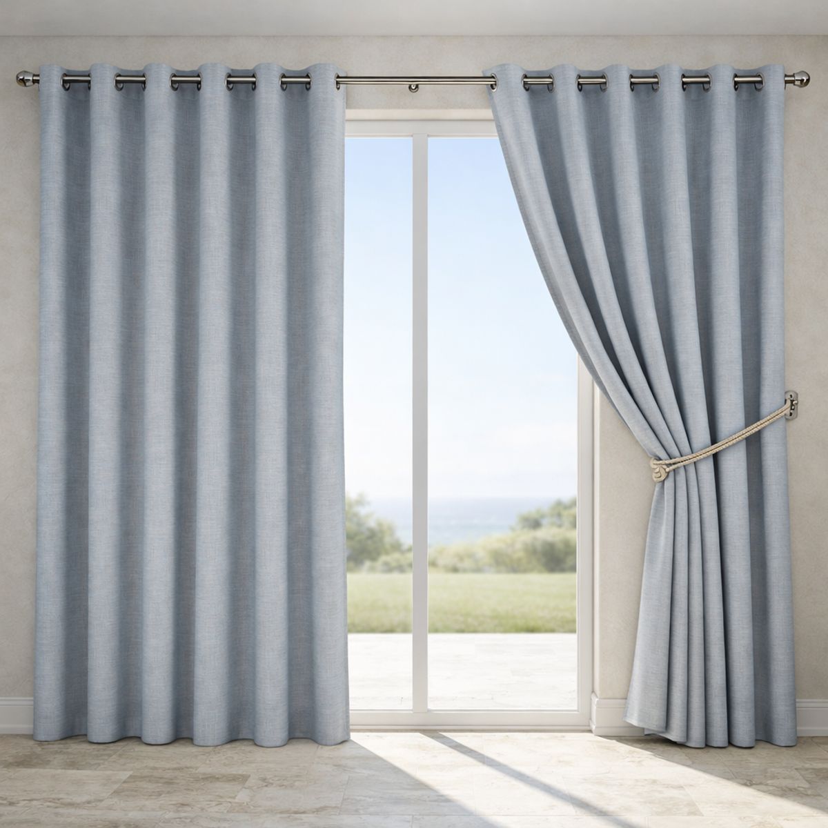 ARMONIA - Cortina Blackout Gris 2 Paños Decorativa Forro Blanco N°113