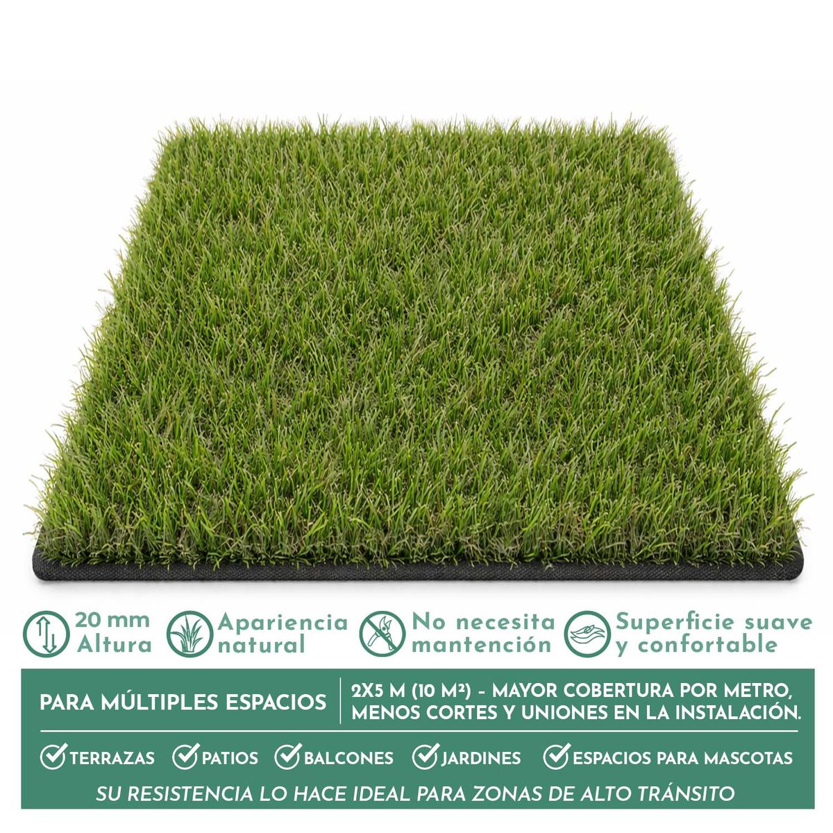 NOVAHUS - Pasto Sintético  Luxury Turf 20mm 2x5 Metros 10m2