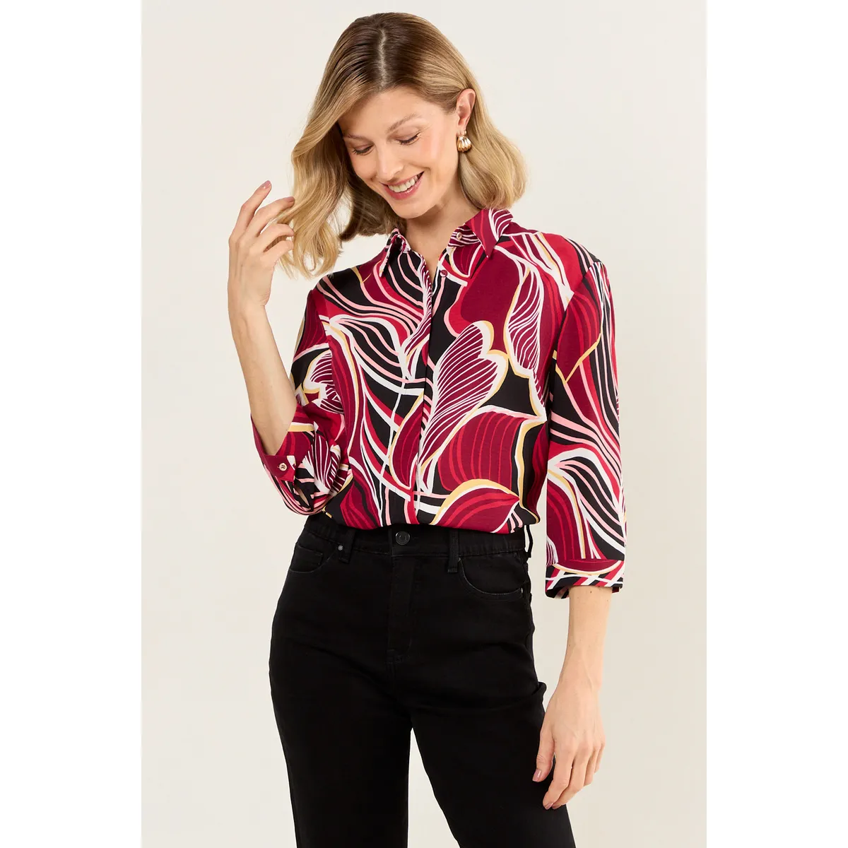 MA GRIFFE - Blusa Camisera Estampada Mujer Negro Magriffe