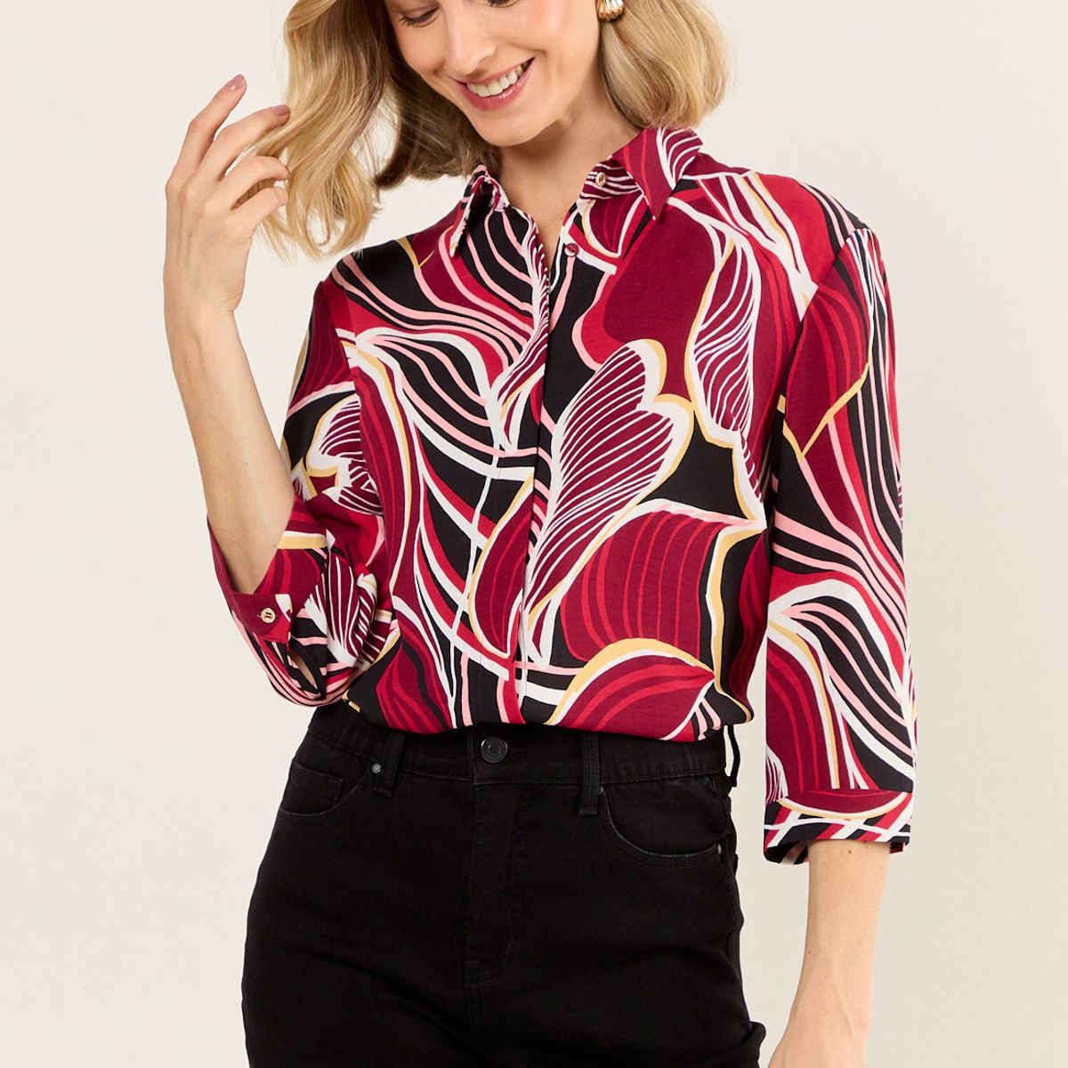 MA GRIFFE - Blusa Camisera Estampada Mujer Negro Magriffe