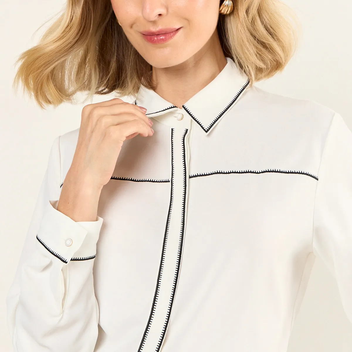 MA GRIFFE - Blusa Bicolor Mujer Crudo Magriffe