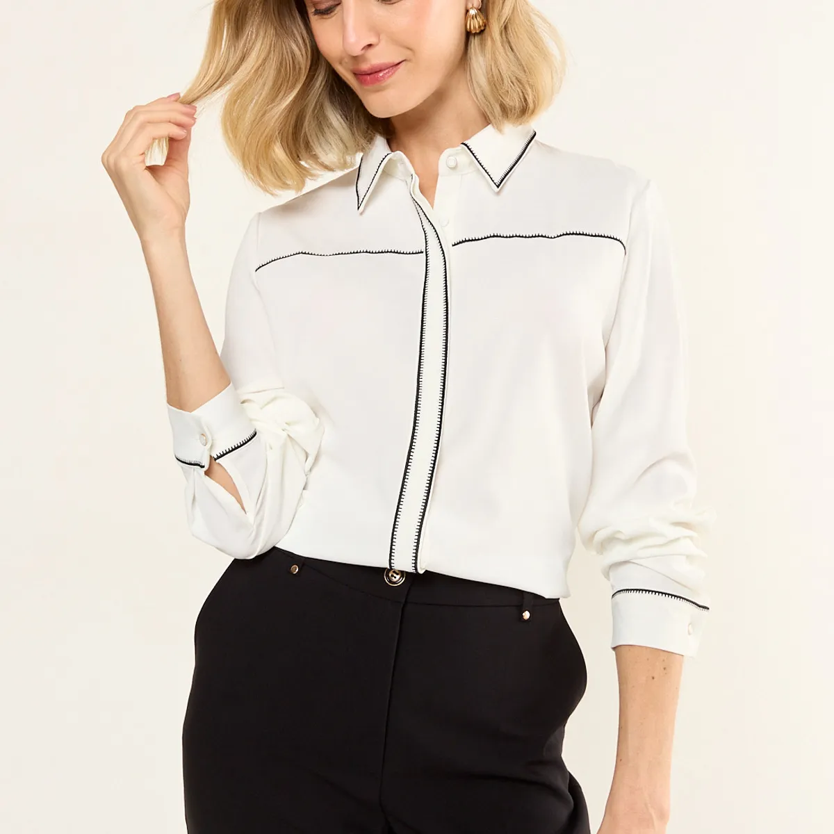 MA GRIFFE - Blusa Bicolor Mujer Crudo Magriffe