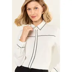 MA GRIFFE - Blusa Bicolor Mujer Crudo Magriffe