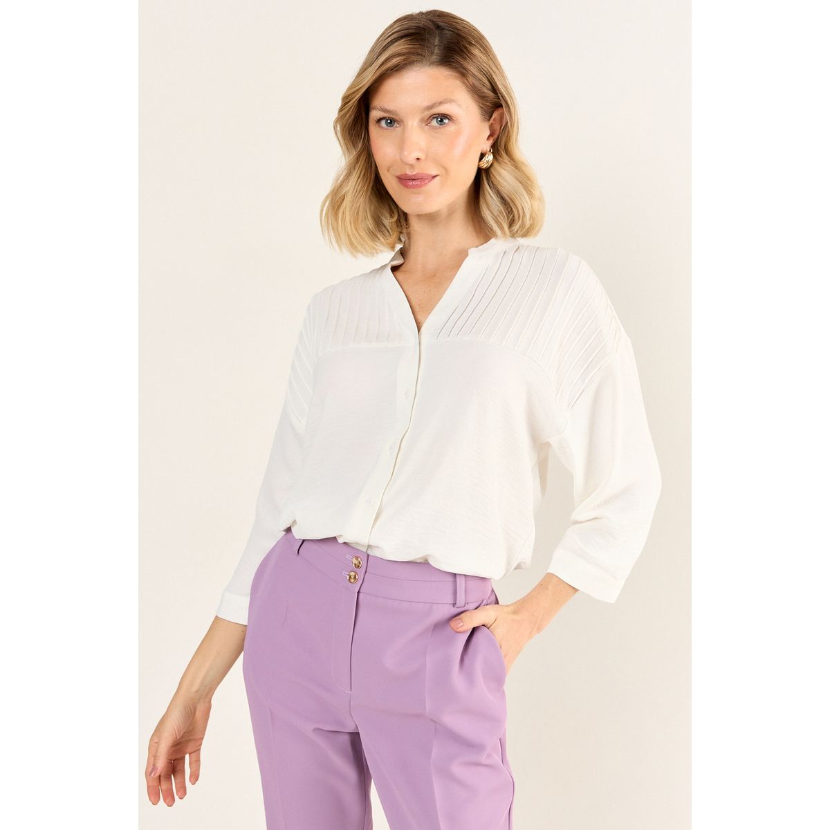 MA GRIFFE - Blusa Cuello Mao Mujer Crudo Magriffe