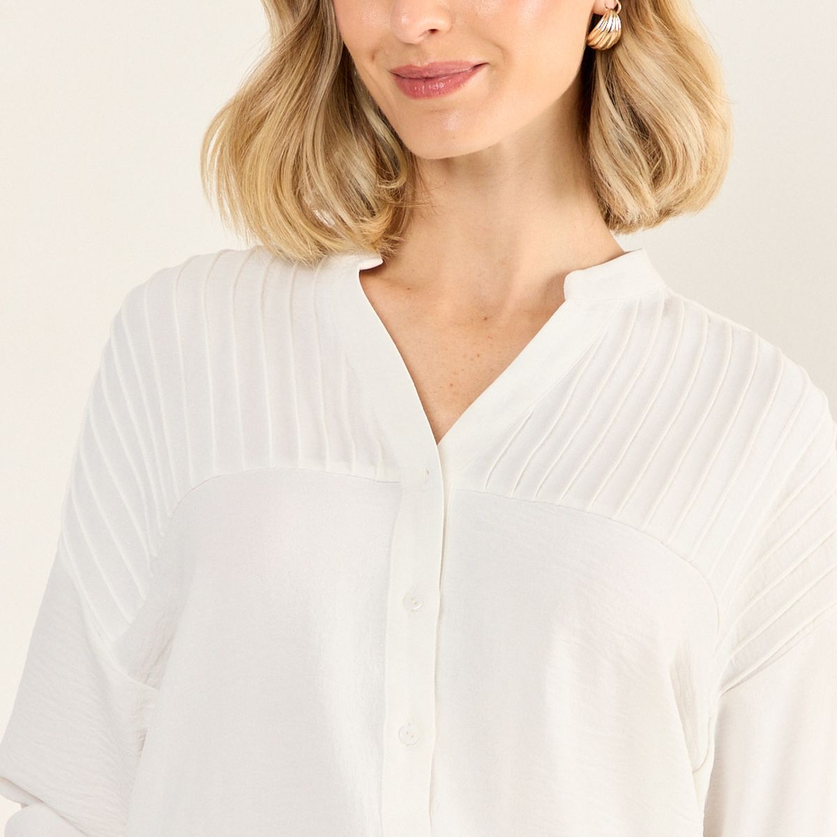 MA GRIFFE - Blusa Cuello Mao Mujer Crudo Magriffe