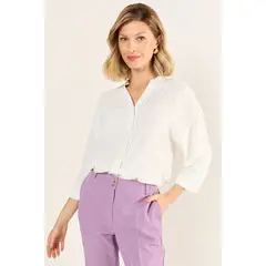 MA GRIFFE - Blusa Cuello Mao Mujer Crudo Magriffe