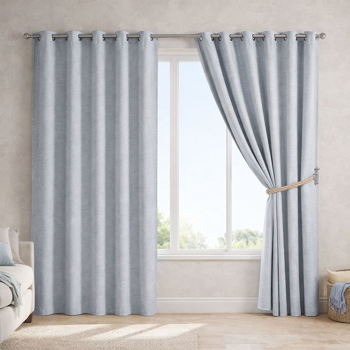 ARMONIA - Cortina Decorativa Gris Blackout Forro Blanco 2 Paños N°113