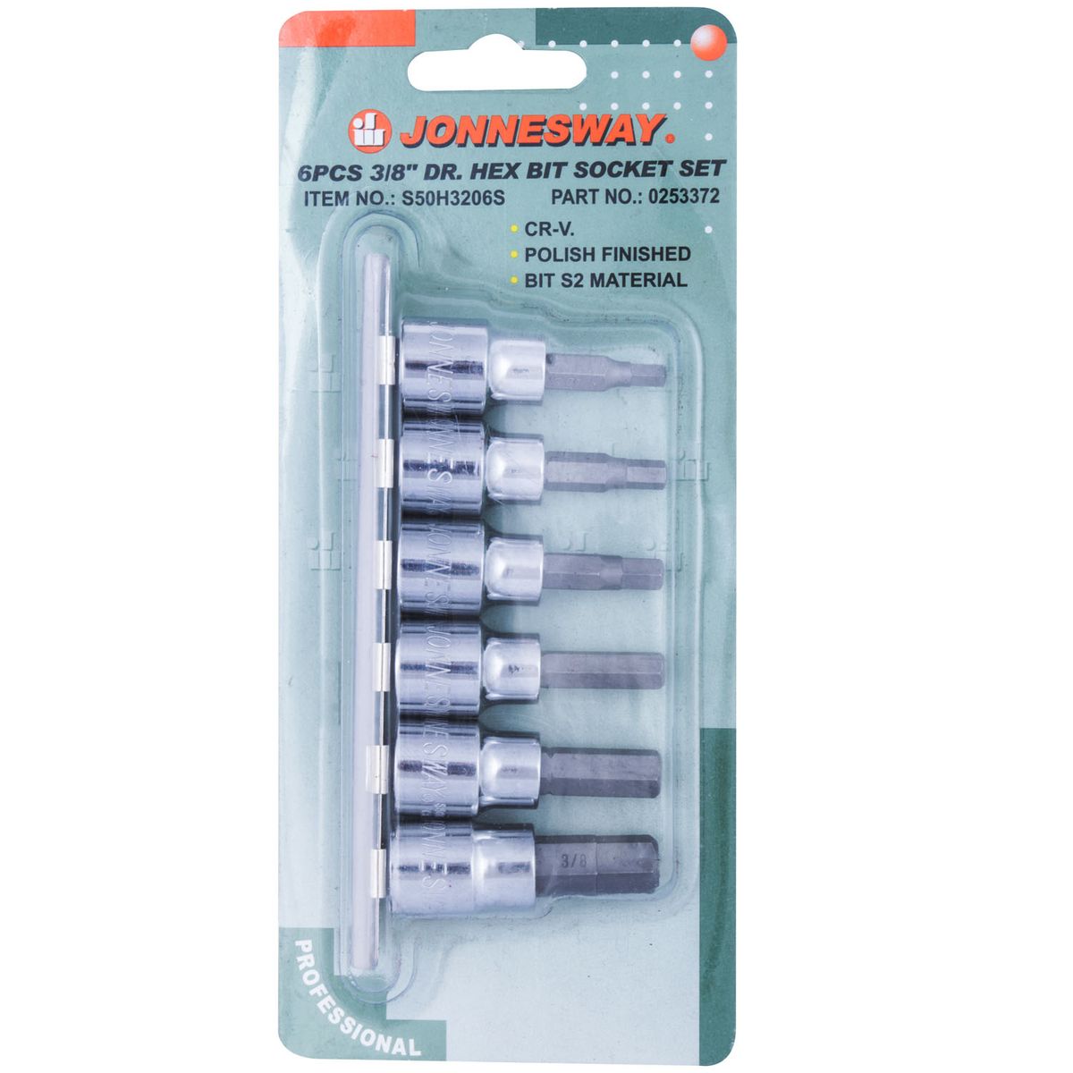 JONNESWAY - Juego de dados hexagonales 3/8" 6 piezas s50h3206s