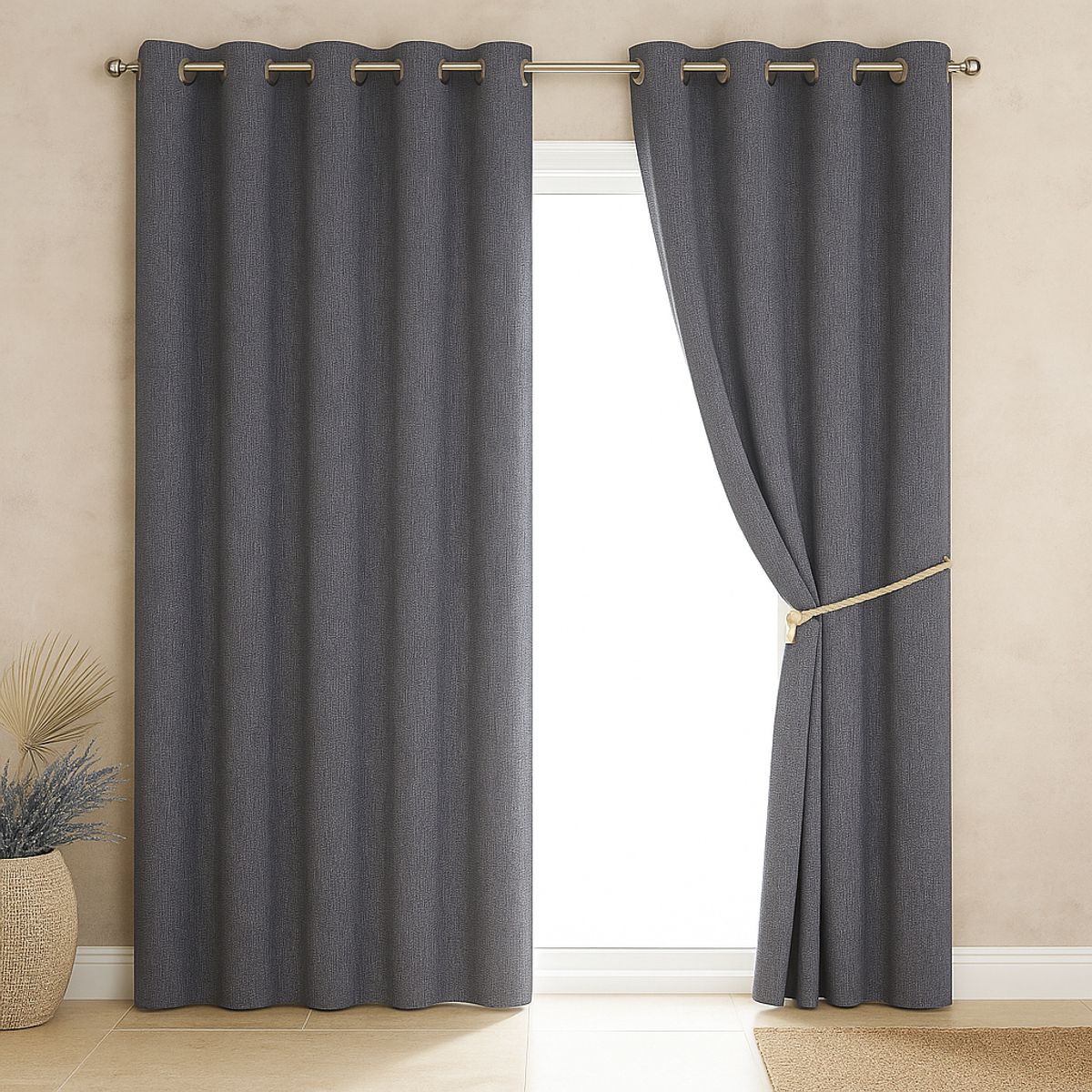 ARMONIA - Cortina Opaca Gris Oscuro 2 Paños con Forro Negro N°102