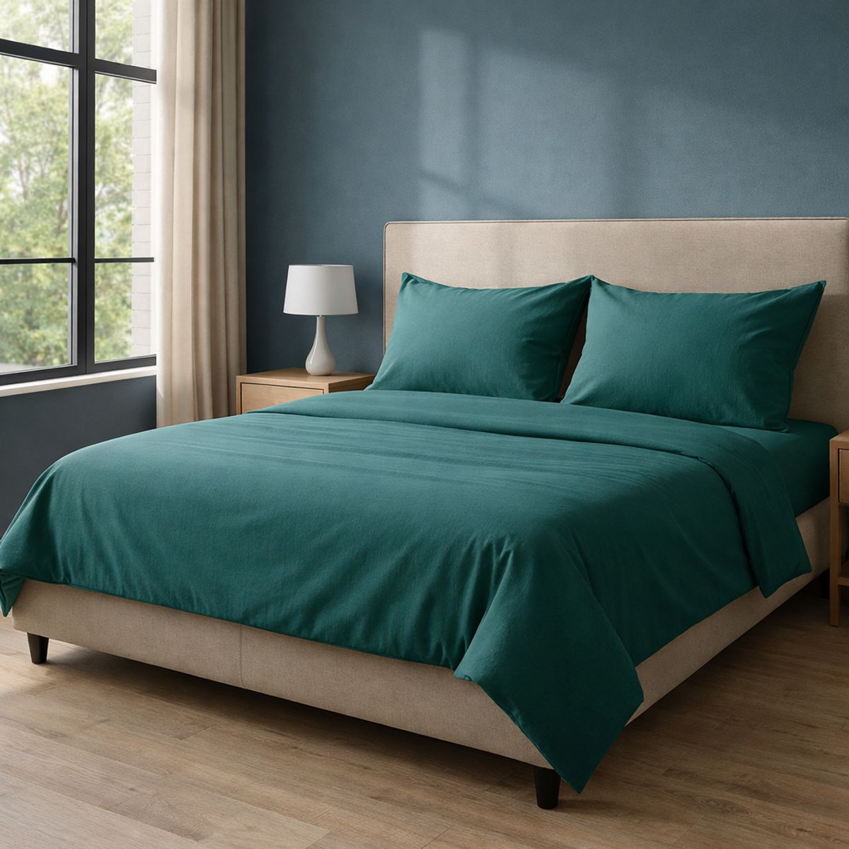 ARMONIA - Juego de Sábanas Algodón 800 Hilos Verde 15 Plaza