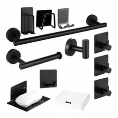 GENERICO - Juego De Accesorios De Baño Toalleros 304 Inoxidable 11pcs Negro BELUG