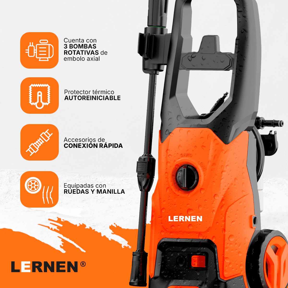 LERNEN - Hidrolavadora 1600w con Espumador y Ruedas LERNEN - HIDRO-1600