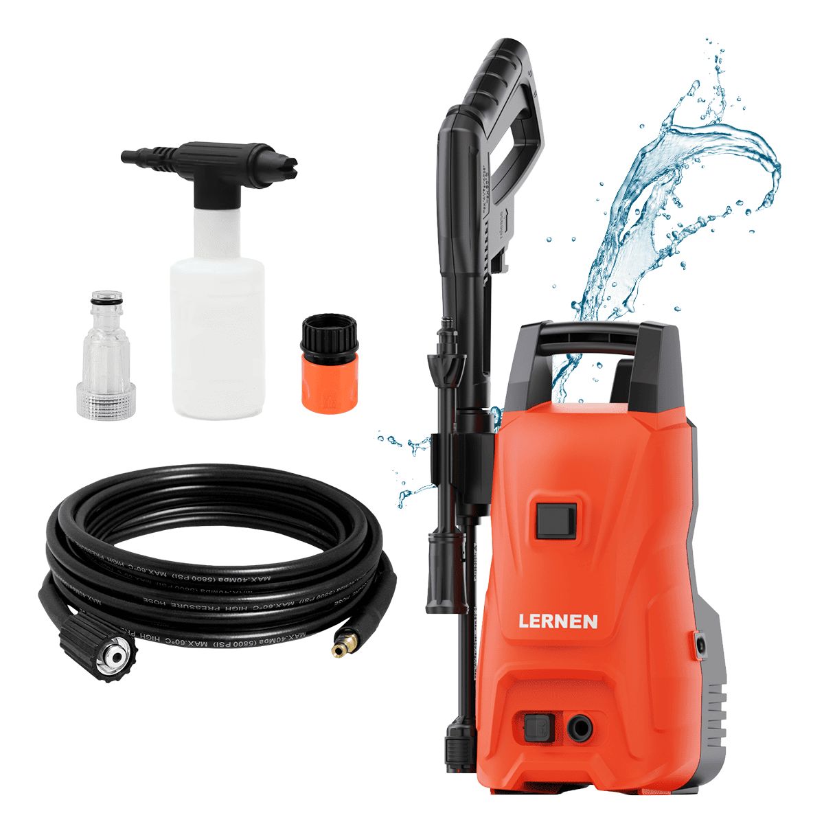 LERNEN - Hidrolavadora 1200w Con Espumaduor Y Accesorios Lernen Naranja 5060