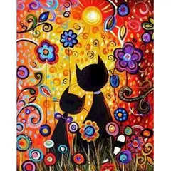 GENERICO - Pintura Por Numeros Gato Pareja Flores Pinta Tu Cuadro 30x20