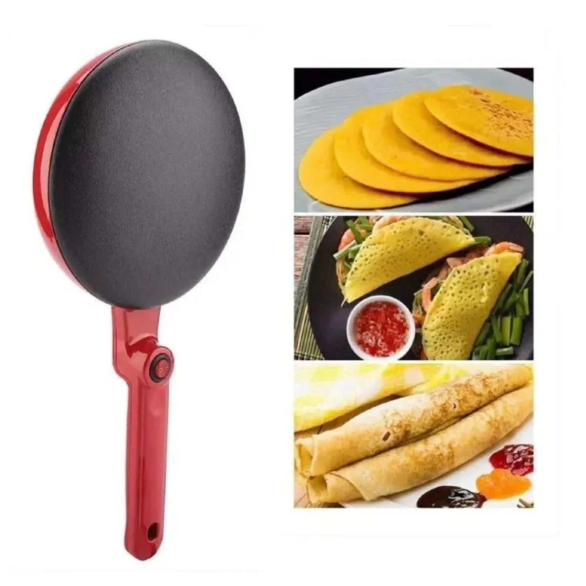 GENERICO - Panquequera Electrica Crepera Sartén 20 Cm Antiadherente