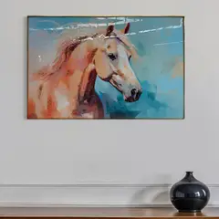 DEKAM DISEÑO - Cuadro Porcelana Diamantes Caballo Celeste 90x60 cms