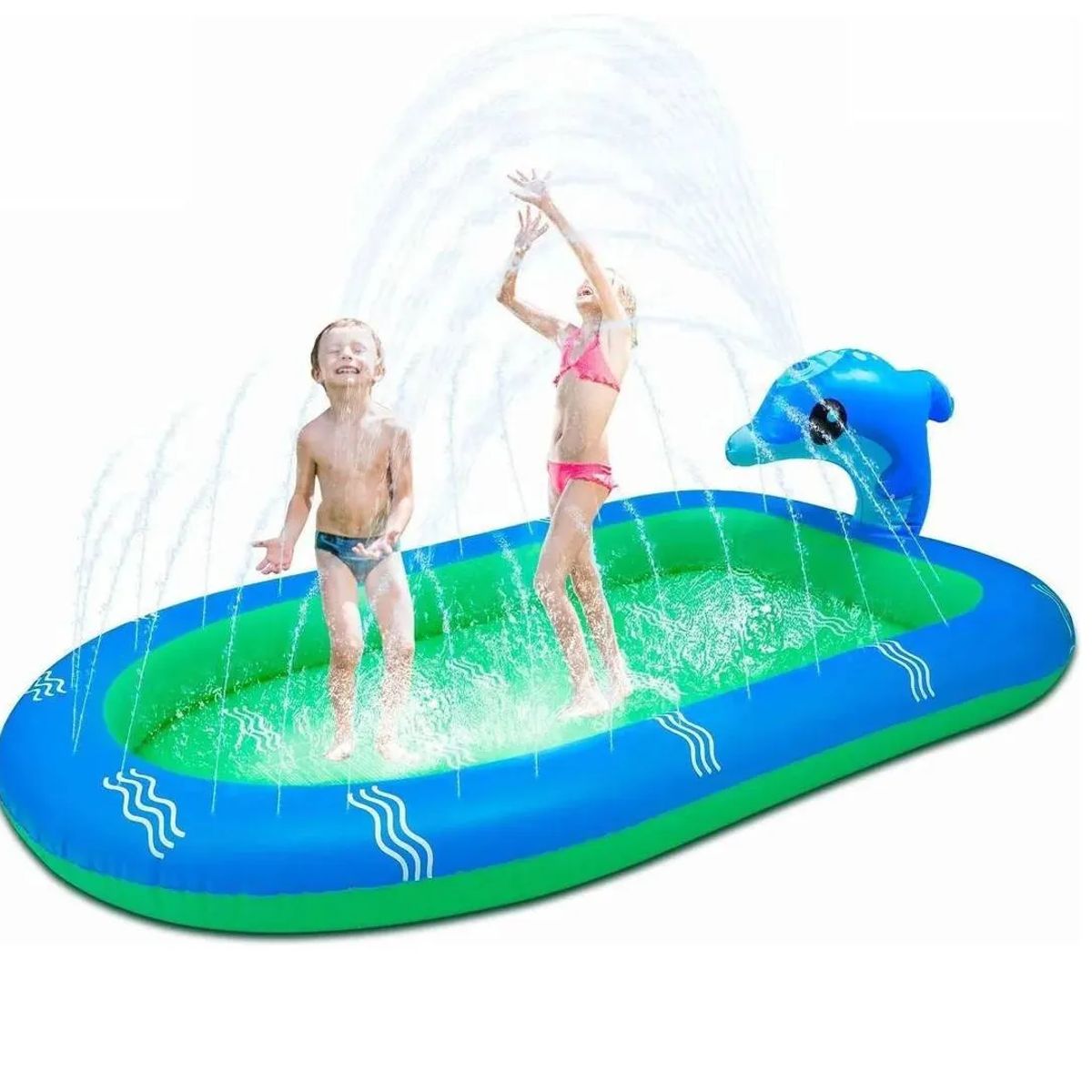 GENERICO - Piscina Inflable 170x110x45cm Dino Delfin Lanza Chorro Agua