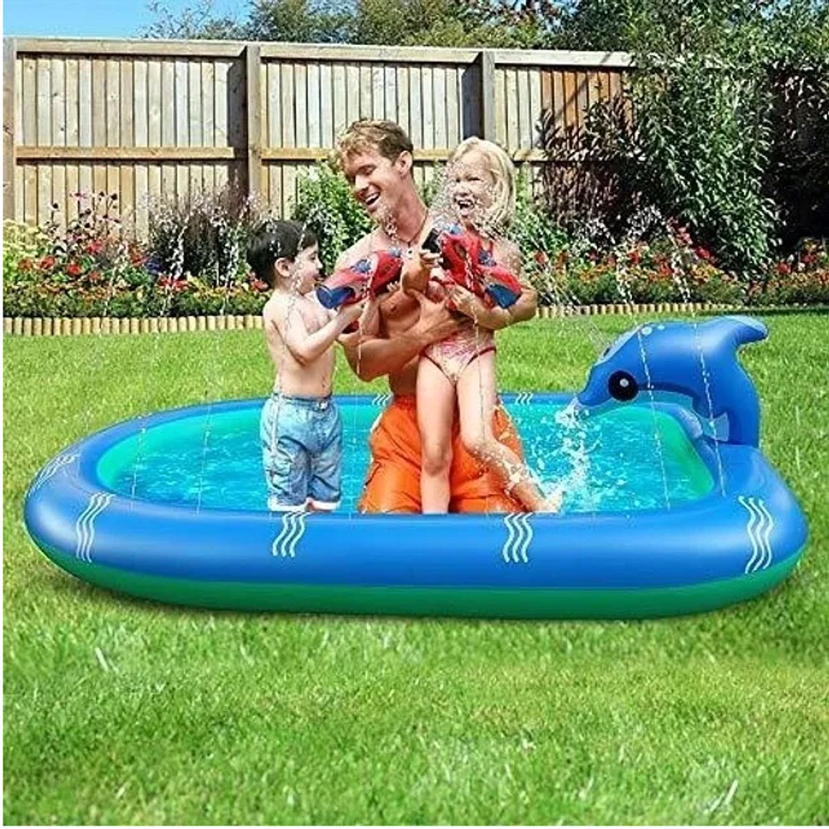 GENERICO - Piscina Inflable 170x110x45cm Dino Delfin Lanza Chorro Agua