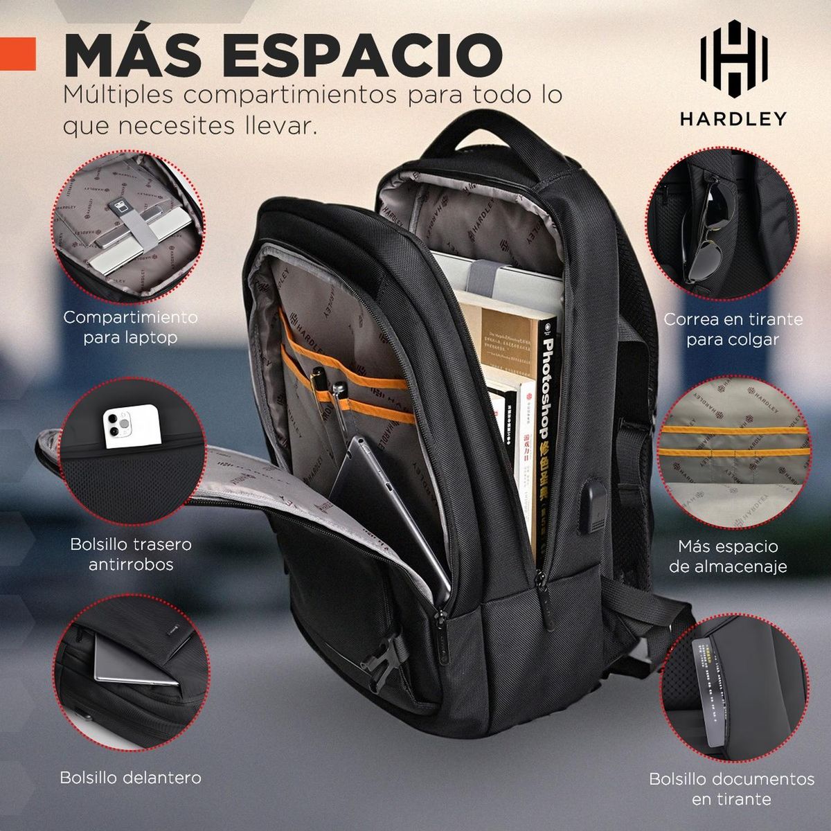 HARDLEY - Mochila Notebook Antirrobo 20 lt Hardley Impermeable Tela Balistic