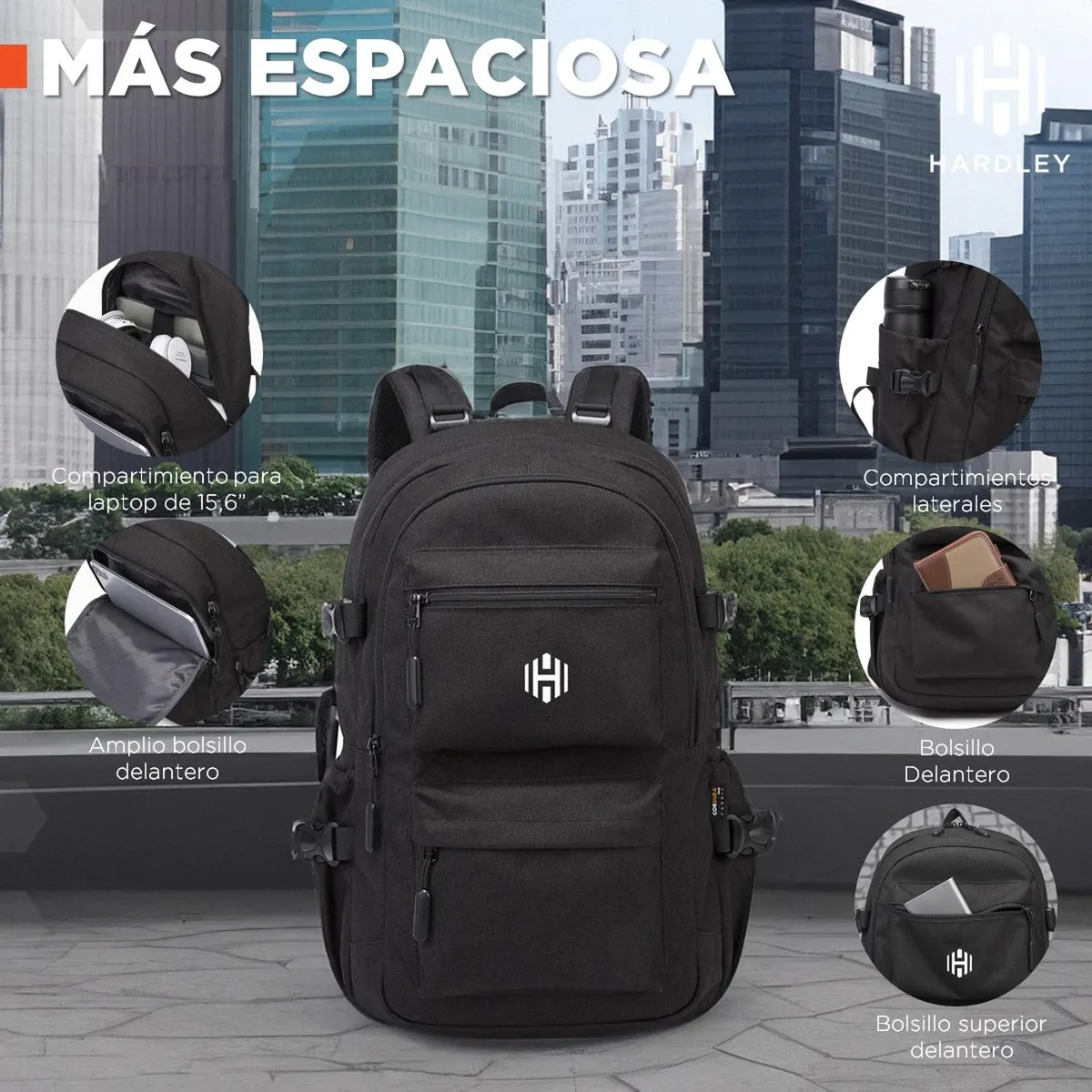 HARDLEY - Mochila Notebook Antirrobo Impermeable 37 lt Hardley Urbana - Negro - 37