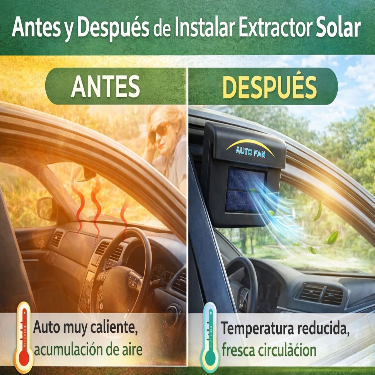 MOVI - Extractor de Aire Caliente Solar para Auto  Ventilación Inteligente sin Baterías