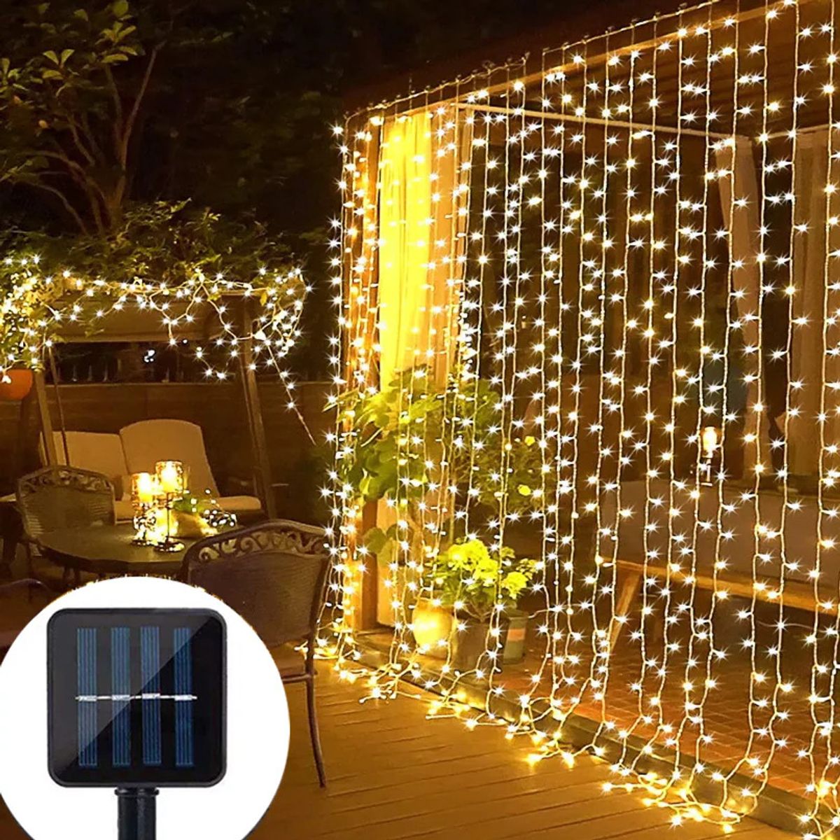 GENERICO - Cortina de Luz LED Solar 2x2m