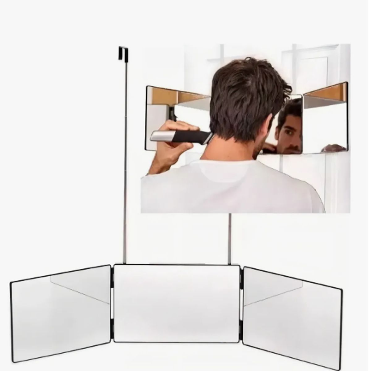 GENERICO - Espejo De 3 Vías De Corte De Pelo Triple De 360° Con Gancho Negro